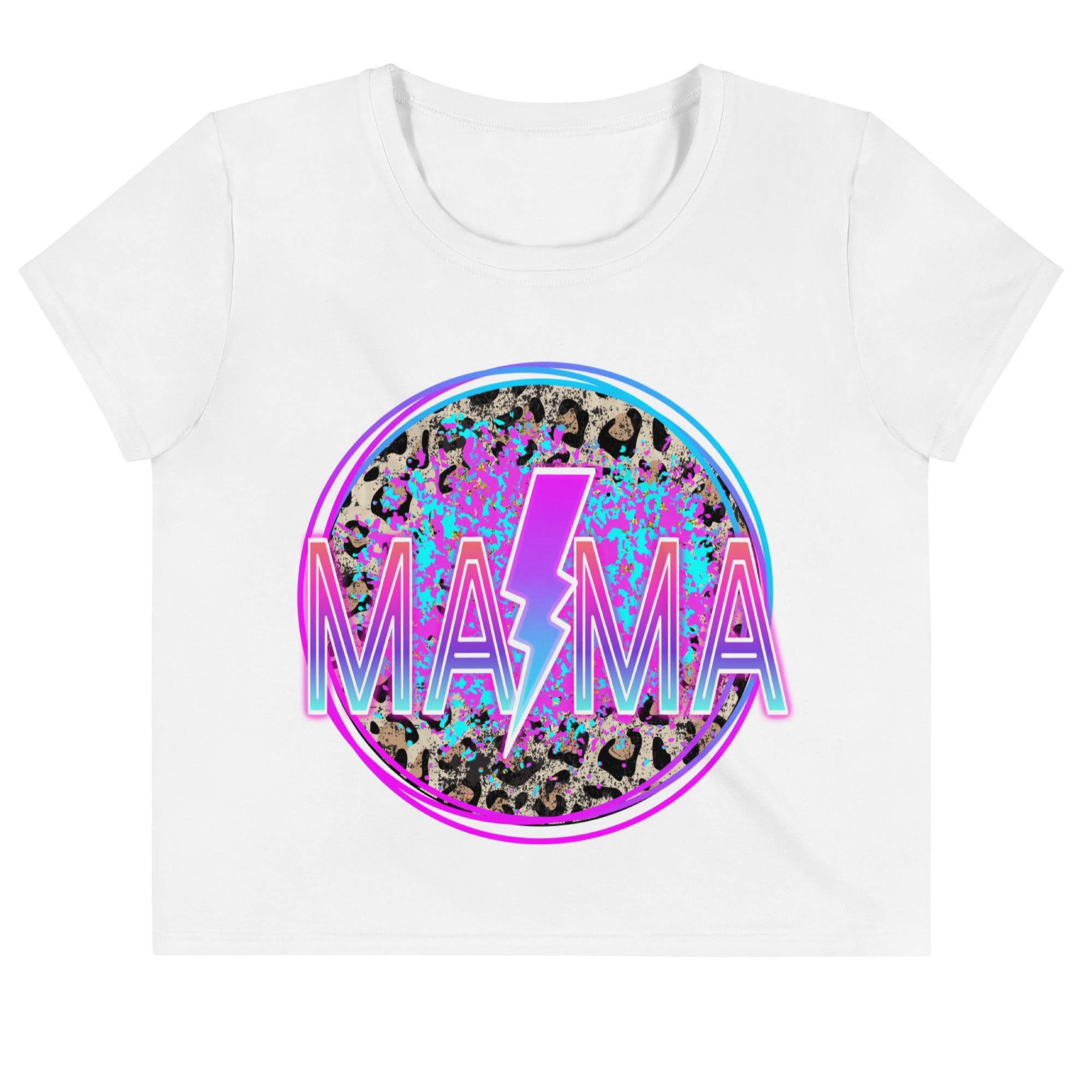 SHE REBEL - Neon MAMA Lightning Bolt Leopard Print Crop Top